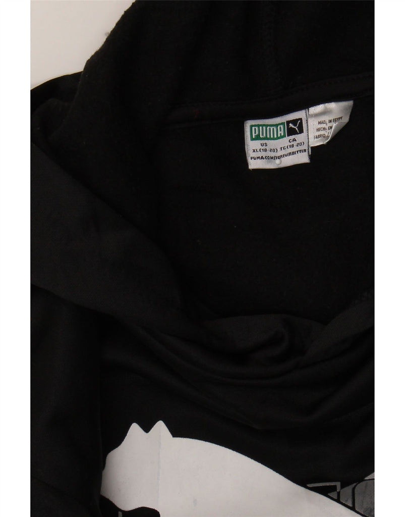 PUMA Boys Graphic Hoodie Jumper 15-16 Years XL Black Vintage Puma and Second-Hand Puma from Messina Hembry 