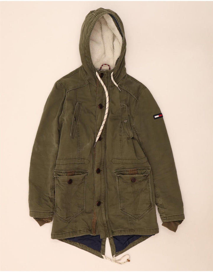 Tommy Hilfiger Mens Hooded Parka Jacket UK 36 Small Khaki