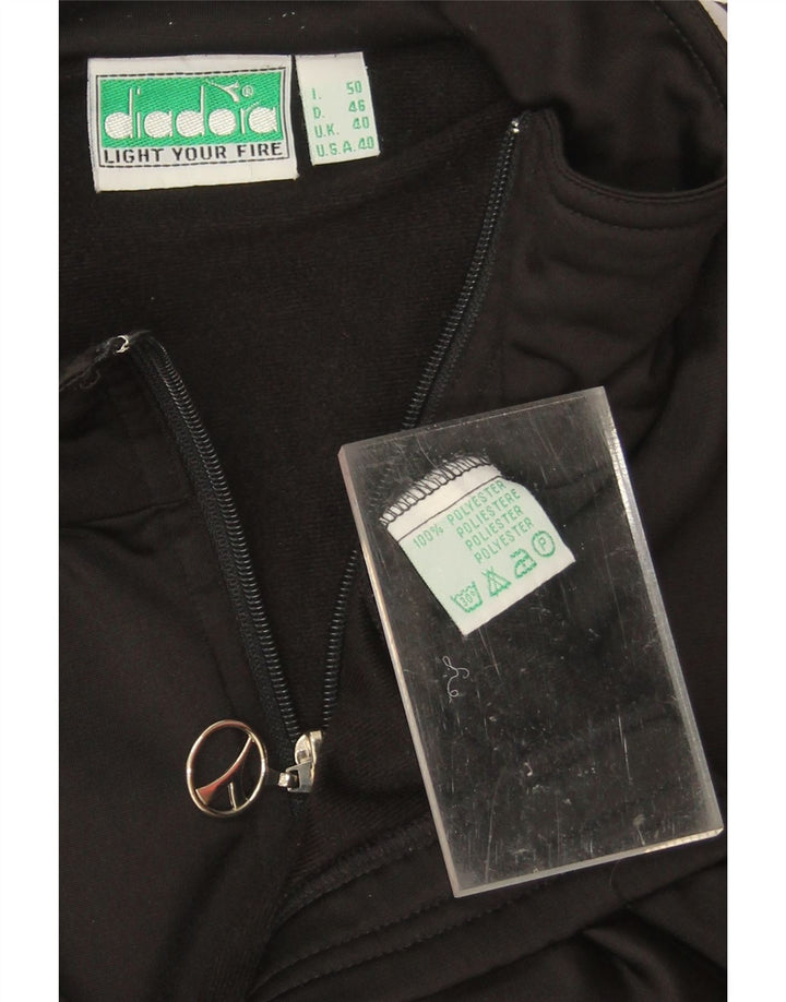 DIADORA Mens Graphic Tracksuit Top Jacket Size 40 Medium Black Polyester Vintage Diadora and Second-Hand Diadora from Messina Hembry 