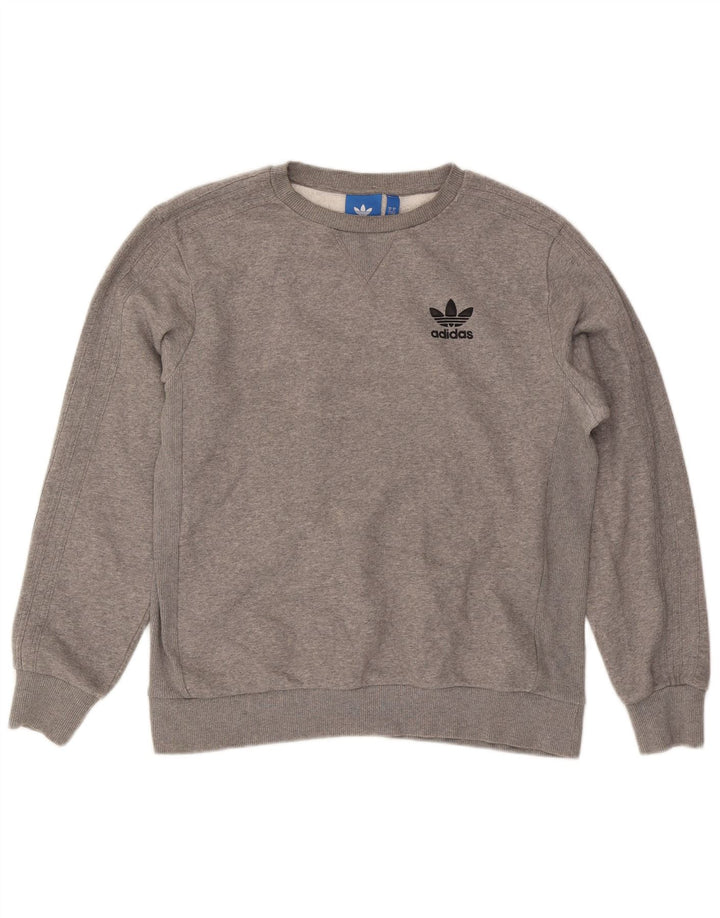 Adidas Mens Sweatshirt Jumper Medium Grey Flecked Cotton