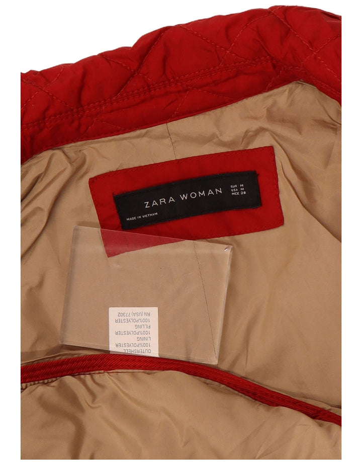 ZARA Womens Quilted Jacket UK 12 Medium Red Polyester