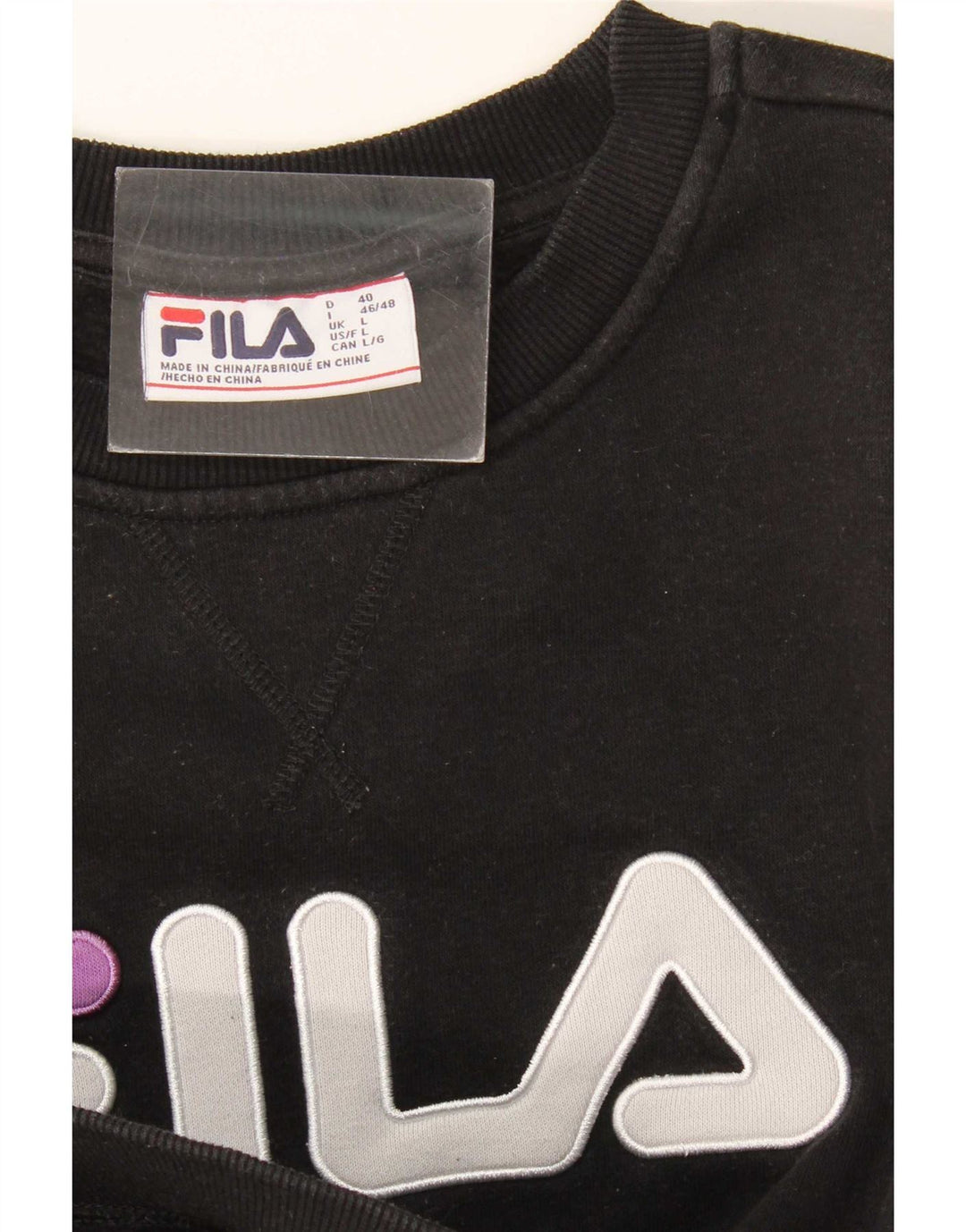 Fila Womens Graphic Sweatshirt Jumper UK 16 Large Black Colourblock