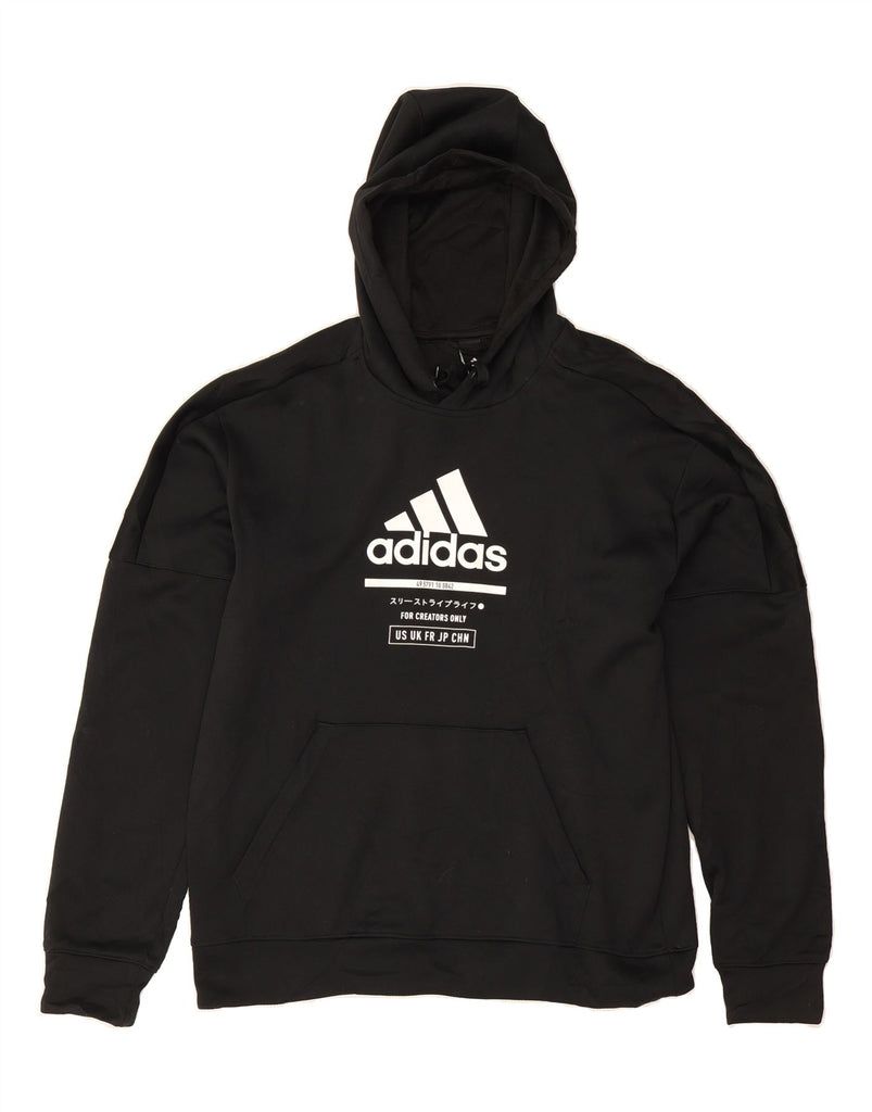 ADIDAS Mens Climalite Graphic Hoodie Jumper Medium Black Polyester Vintage Adidas and Second-Hand Adidas from Messina Hembry 