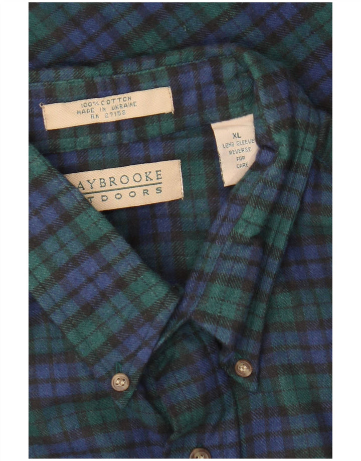 Vintage Mens Flannel Shirt XL Green Check Cotton