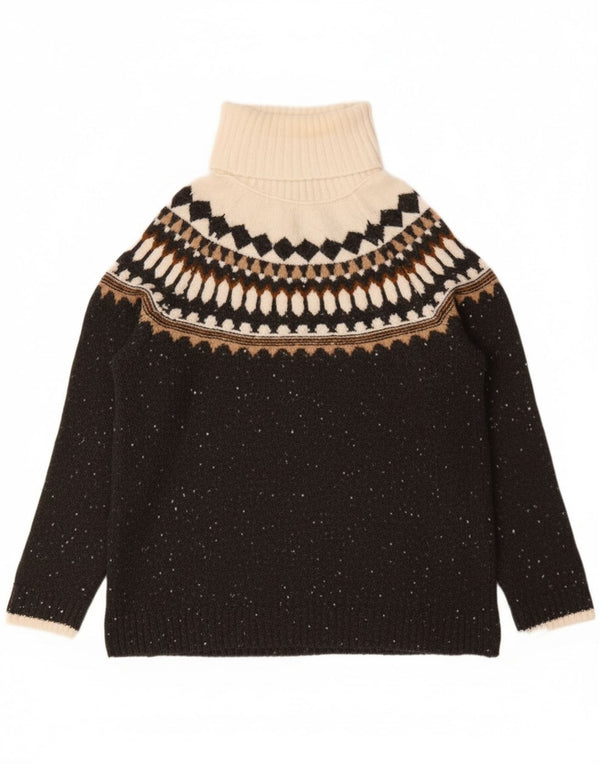 Marks & Spencer Womens Roll Neck Jumper Sweater UK 10 Small Grey Fair Isle