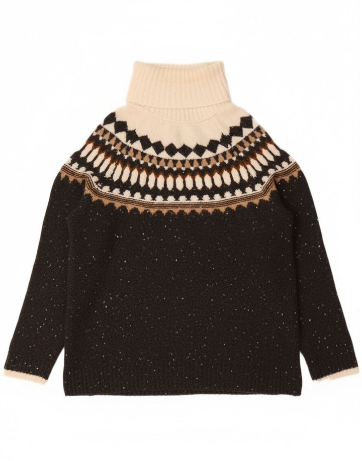 Marks & Spencer Womens Roll Neck Jumper Sweater UK 10 Small Grey Fair Isle