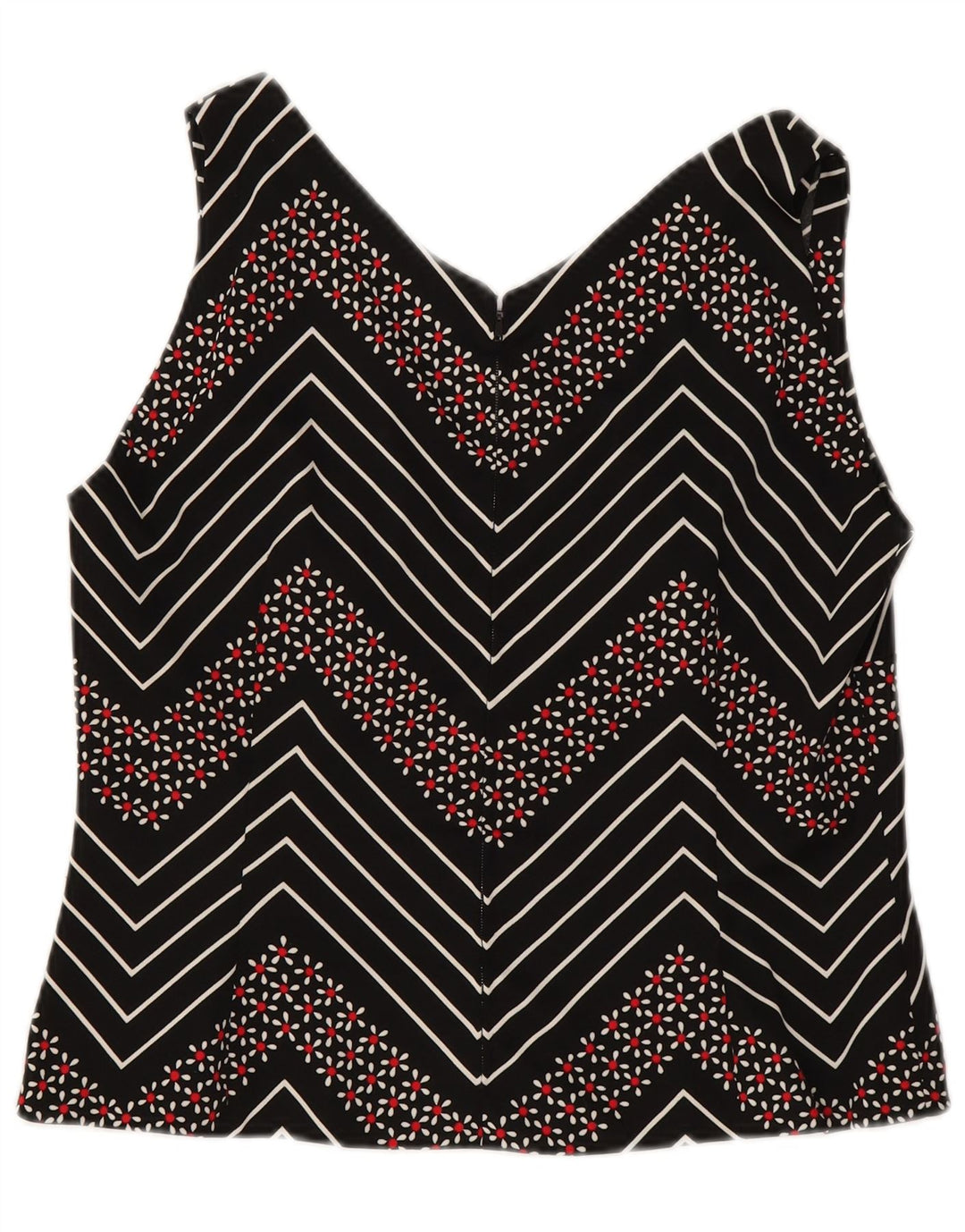 Vintage Womens Crop Sleeveless Blouse Top UK 12 Medium Black Chevron