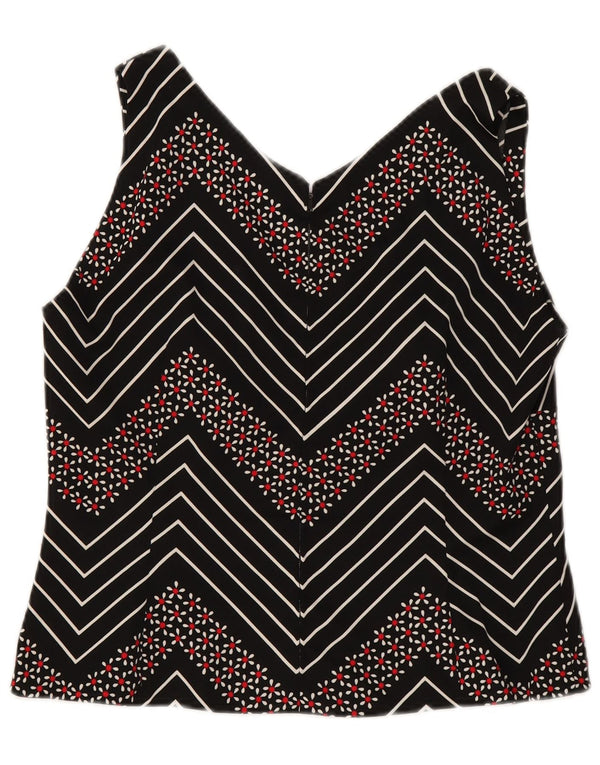 Vintage Womens Crop Sleeveless Blouse Top UK 12 Medium Black Chevron