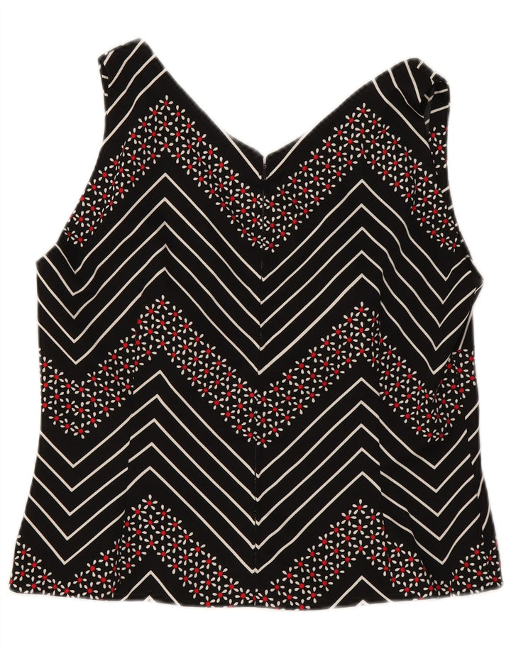 Vintage Womens Crop Sleeveless Blouse Top UK 12 Medium Black Chevron