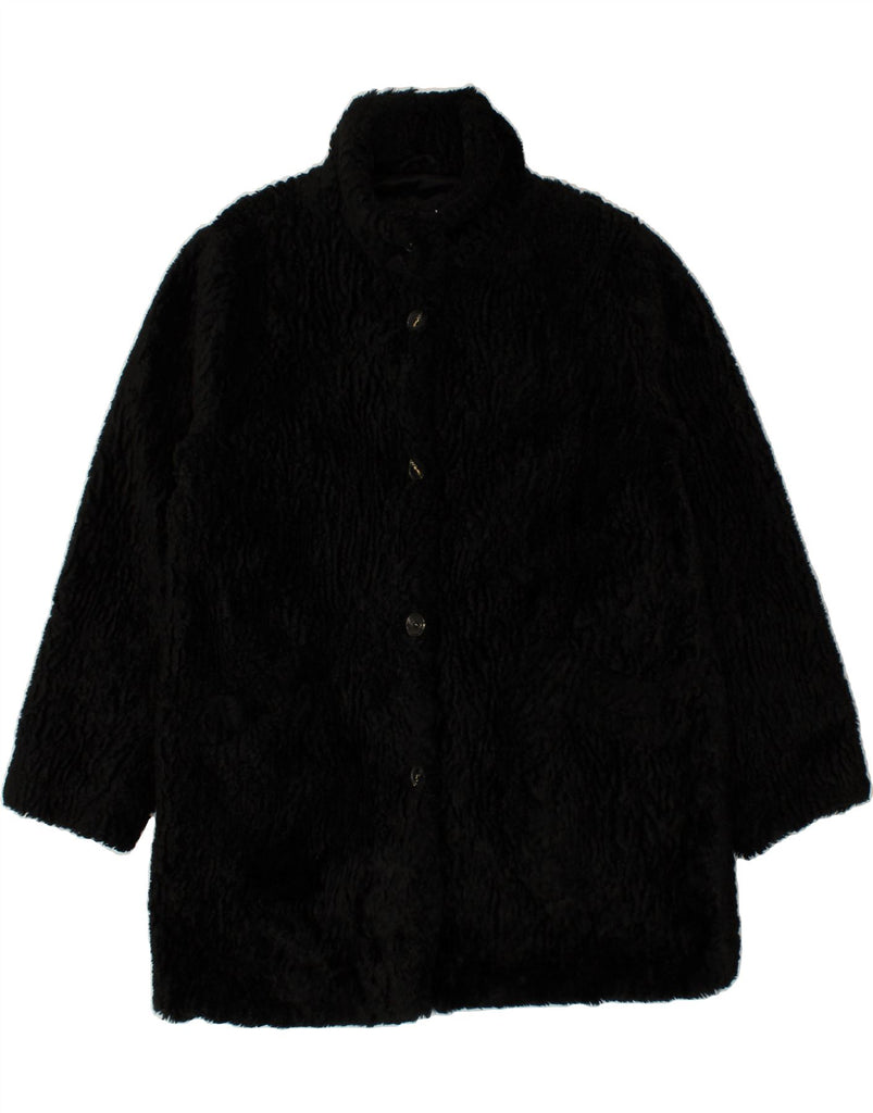 VINTAGE Womens Faux Fur Overcoat IT 42 Medium Black Acrylic | Vintage Vintage | Thrift | Second-Hand Vintage | Used Clothing | Messina Hembry 