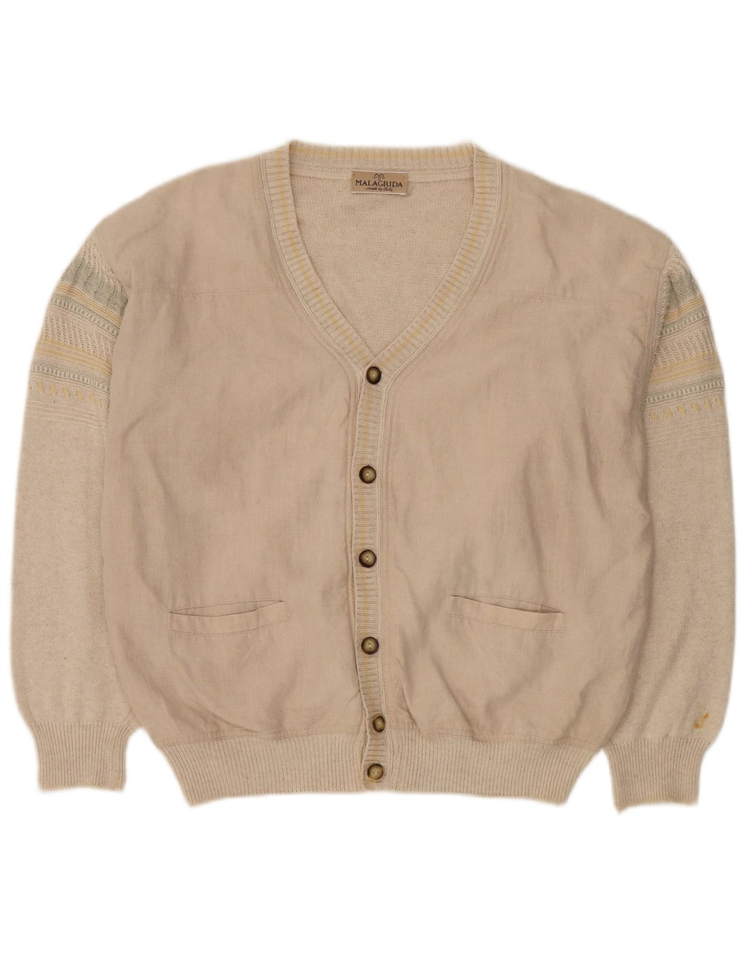 Malagrida Mens Cardigan Sweater Large Beige Viscose