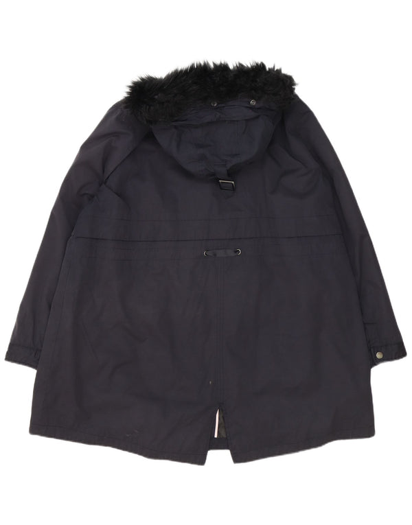 Monsoon Womens Hooded Oversized Parka Jacket UK 18 XL Navy Blue Polyester
