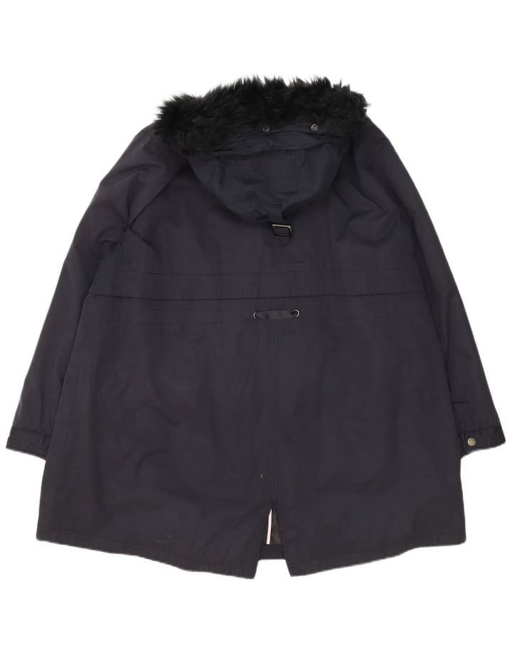 Monsoon Womens Hooded Oversized Parka Jacket UK 18 XL Navy Blue Polyester