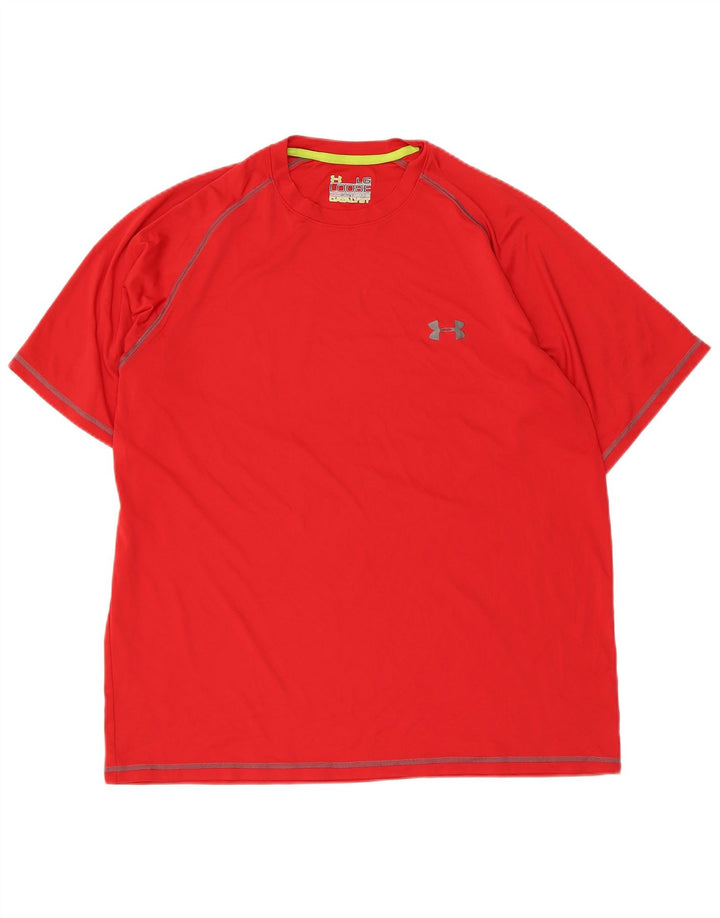 UNDER ARMOUR Mens Heat Gear T-Shirt Top Large Red Polyester