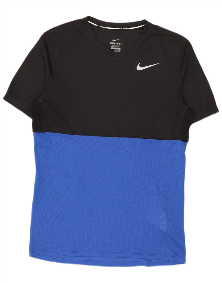 NIKE Mens Dri Fit T-Shirt Top Small Black Colourblock Polyester
