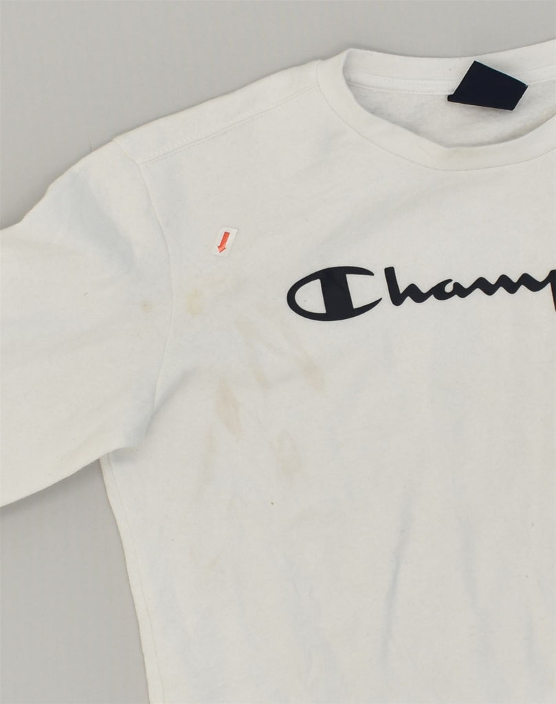 CHAMPION Girls Graphic Sweatshirt Jumper 13-14 Years White Cotton | Vintage Champion | Thrift | Second-Hand Champion | Used Clothing | Messina Hembry 