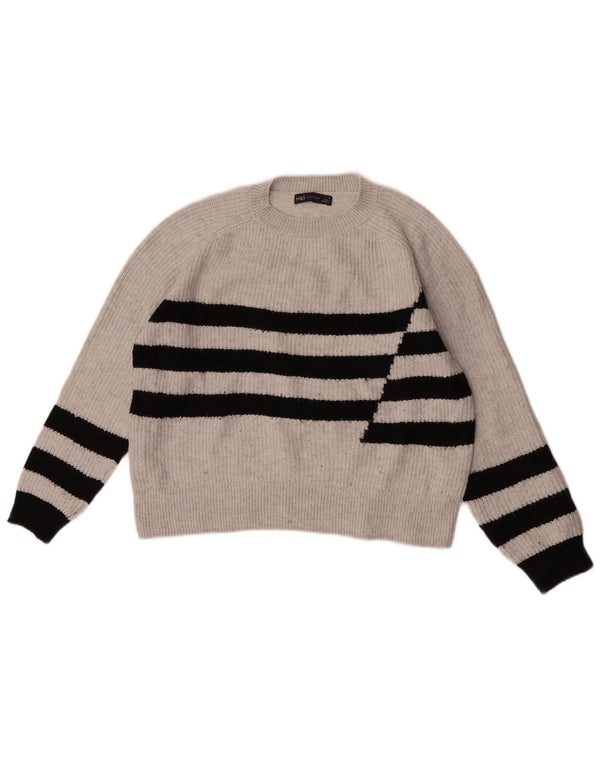 Marks & Spencer Womens Crew Neck Jumper Sweater UK 14 Medium Grey Striped