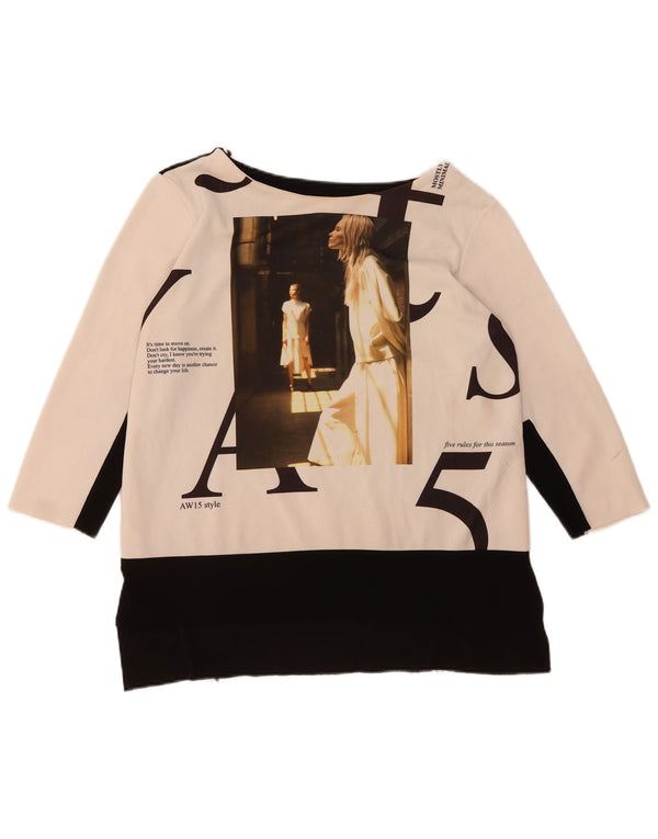 Zara Womens Graphic Top 3/4 Sleeve UK 16 Large Off White Colourblock