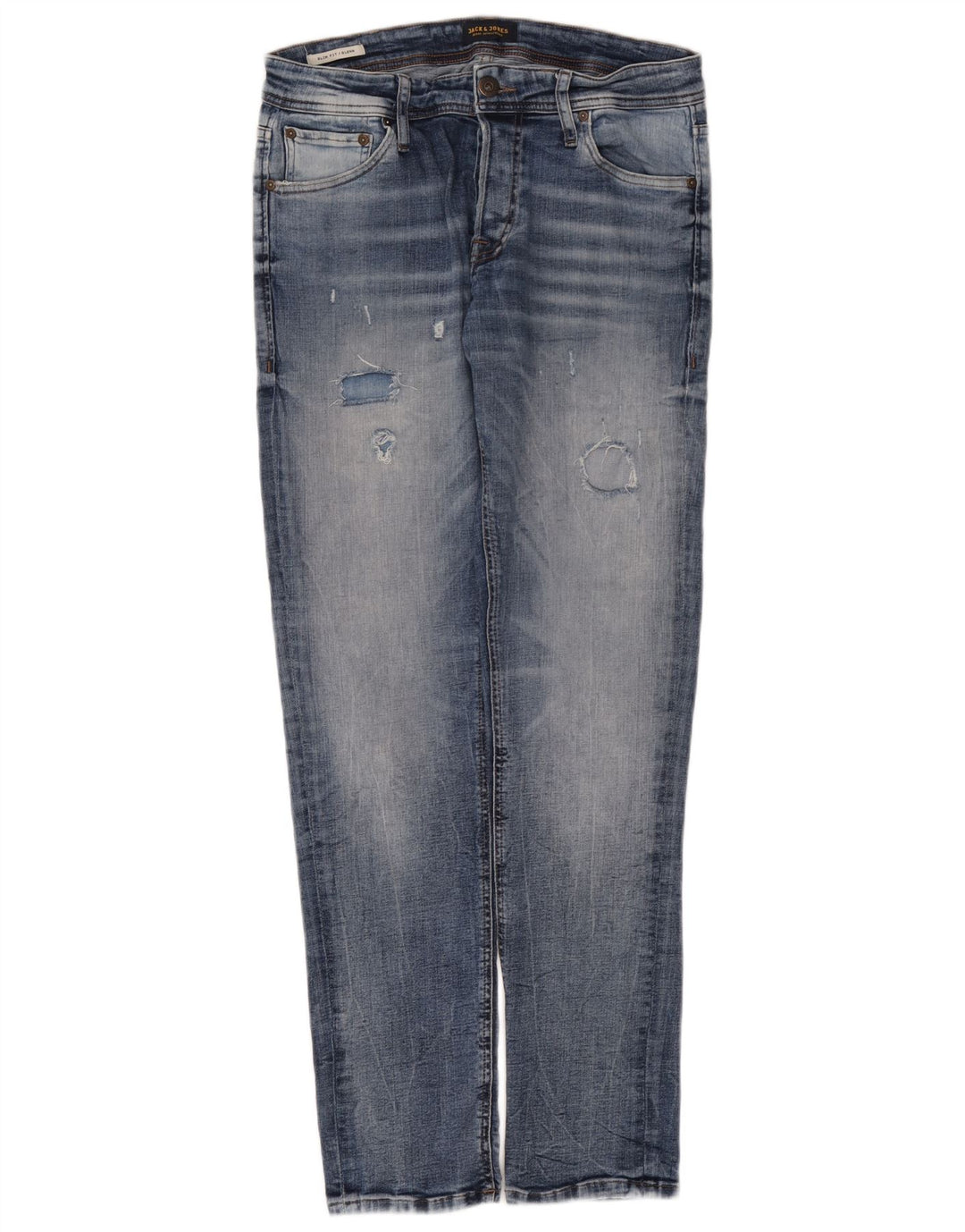 Jack & Jones Mens GLENN Distressed Slim Jeans W32 L32 Blue Cotton