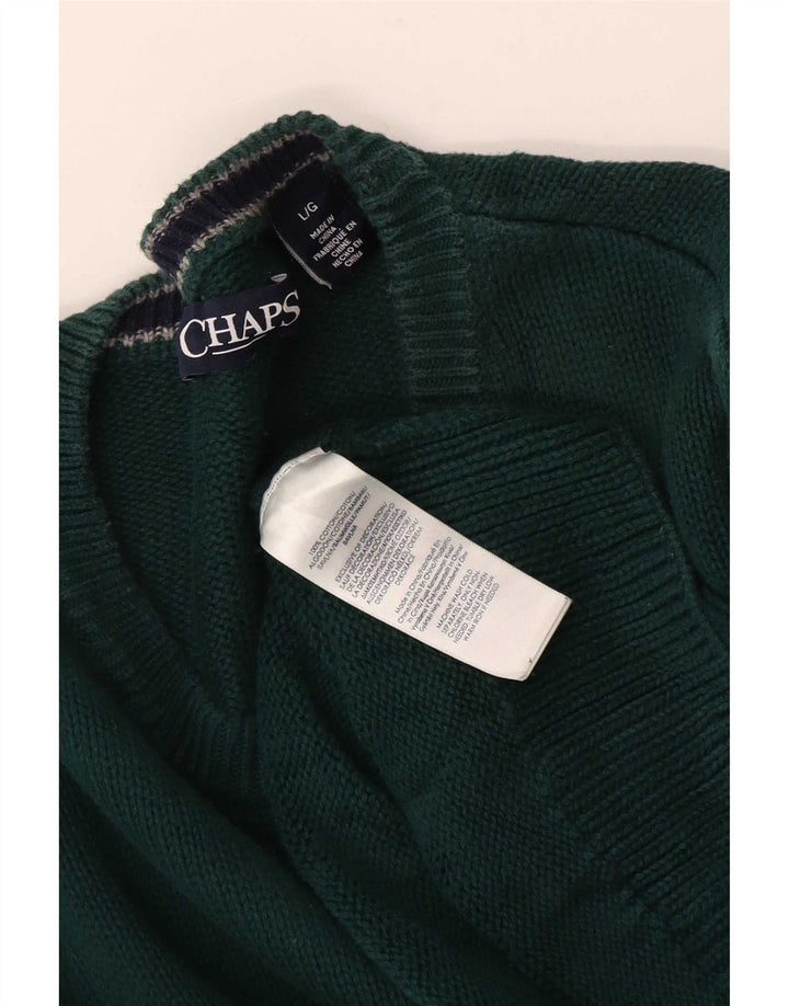 Chaps Mens Regular Fit Crew Neck Jumper Sweater Large Green Cotton