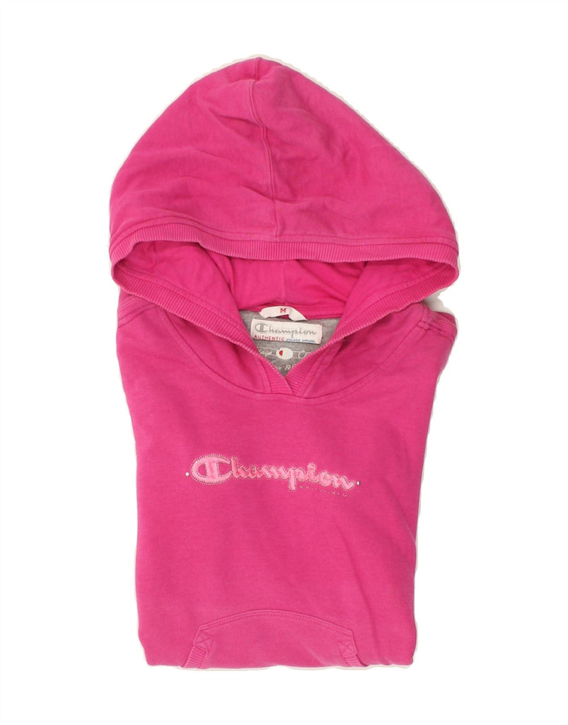 CHAMPION Womens Graphic Hoodie Jumper UK 12 Medium Pink Cotton | Vintage Champion | Thrift | Second-Hand Champion | Used Clothing | Messina Hembry 