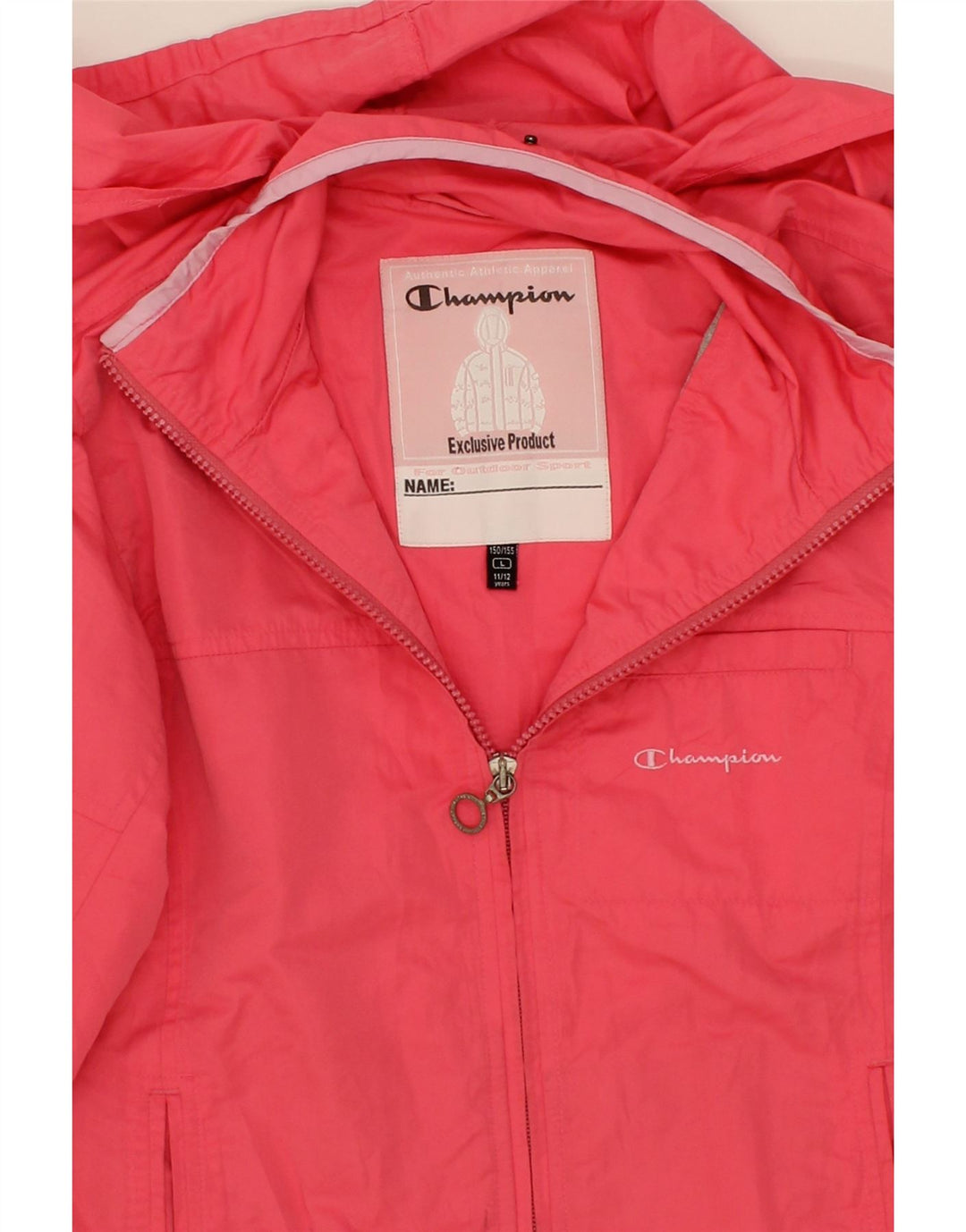 CHAMPION Girls Hooded Rain Jacket 11-12 Years Large Pink Polyester Vintage Champion and Second-Hand Champion from Messina Hembry 