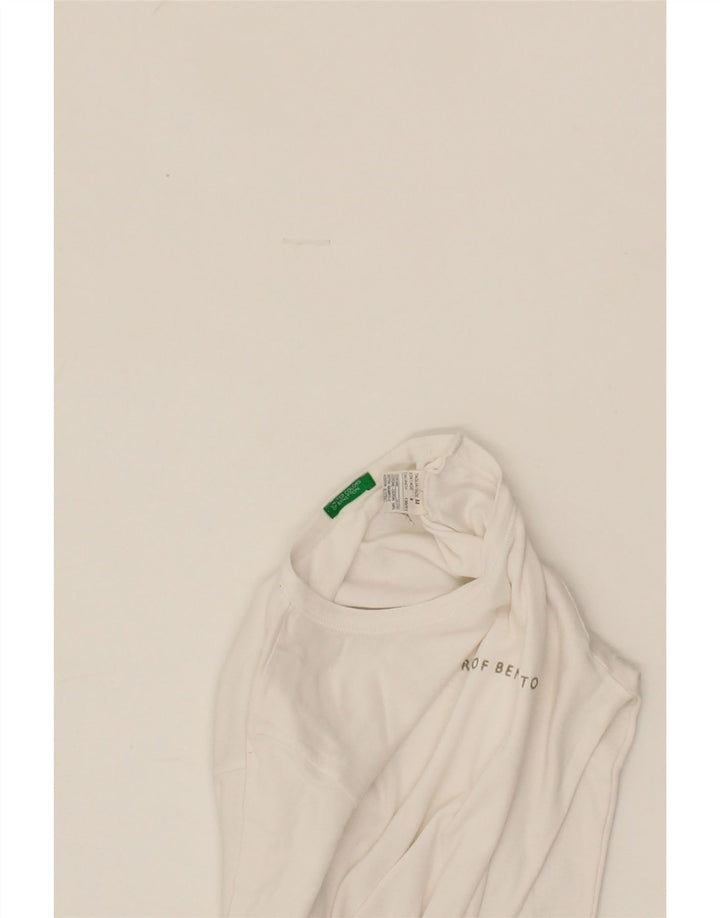BENETTON Girls Graphic Top Long Sleeve 7-8 Years Medium White Cotton Vintage Benetton and Second-Hand Benetton from Messina Hembry 