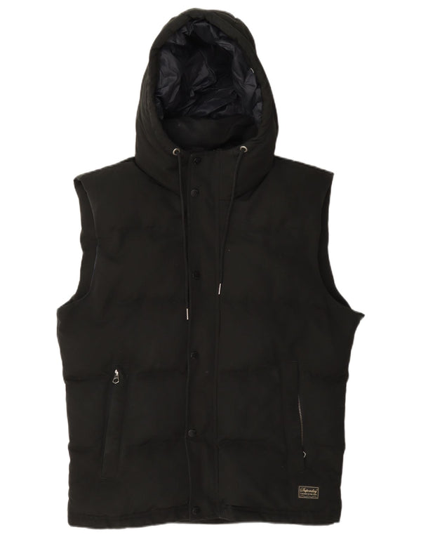 Superdry Mens Hooded Padded Gilet UK 40 Large Black Polyester