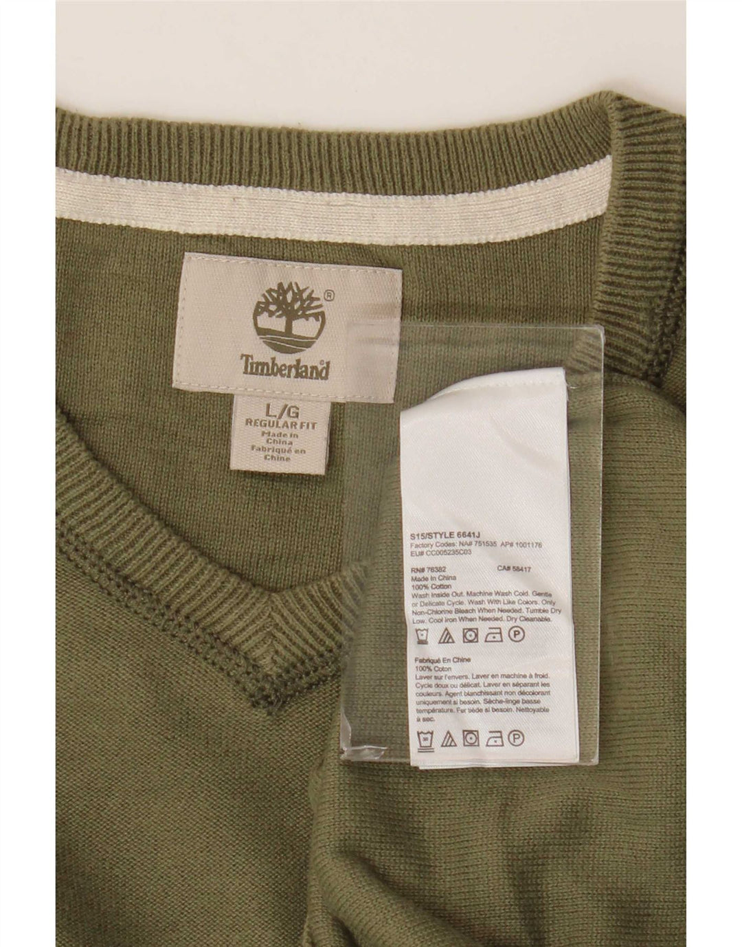Timberland Mens Regular Fit V-Neck Jumper Sweater Large Khaki Cotton