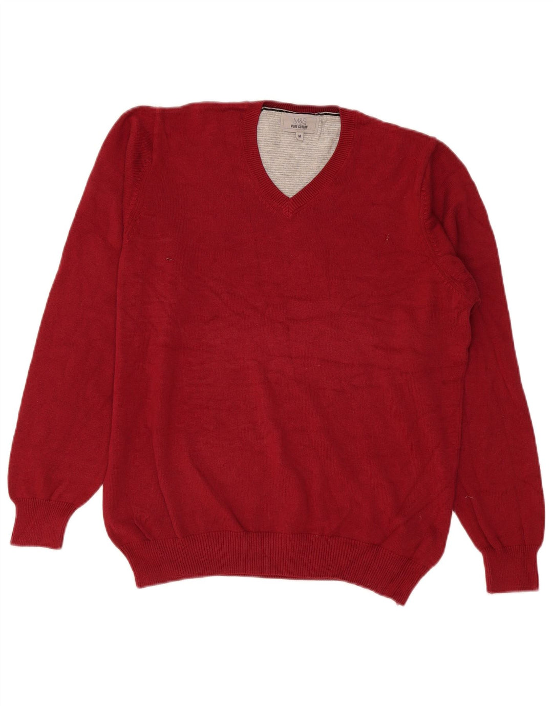 Marks & Spencer Mens V-Neck Jumper Sweater Medium Red Cotton