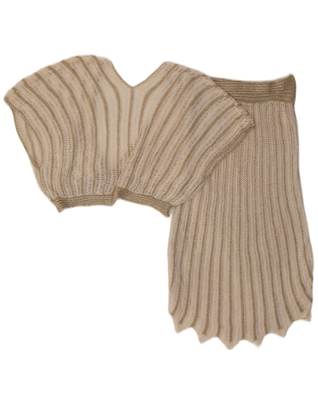 Vintage Womens 2 Piece Skirt Set UK 8 Small W26  Beige Striped Acrylic