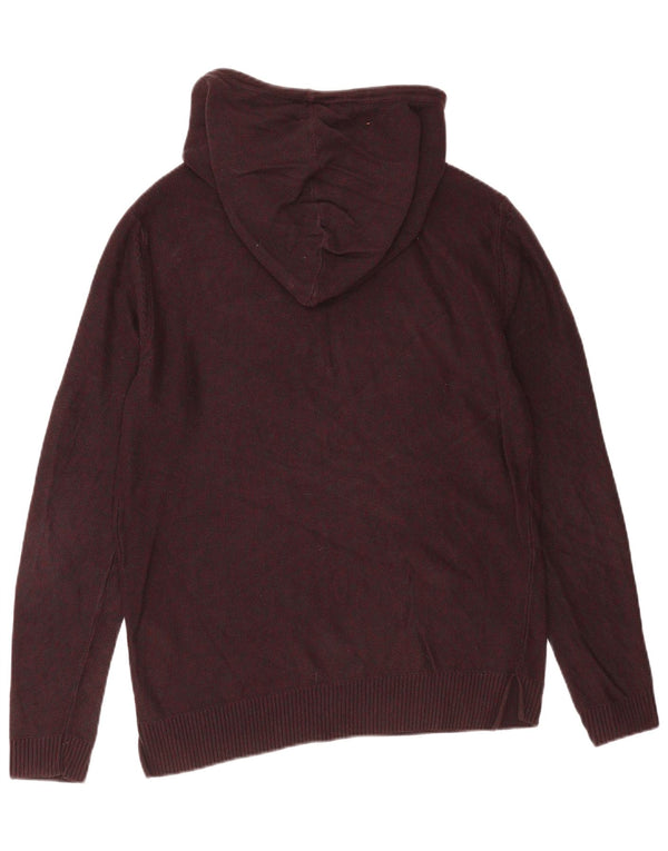Jack & Jones Mens Hooded Jumper Sweater Large Burgundy Flecked Cotton