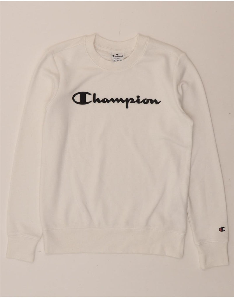 CHAMPION Womens Graphic Sweatshirt Jumper UK 6 XS White Cotton Vintage Champion and Second-Hand Champion from Messina Hembry 