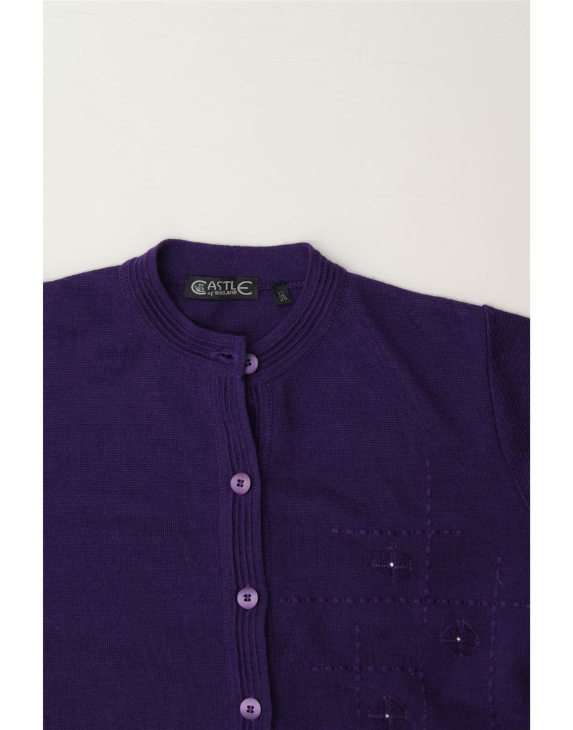 CASTLE OF IRELAND Womens Cardigan Sweater UK 12 Medium Purple Virgin Wool Vintage Castle of Ireland and Second-Hand Castle of Ireland from Messina Hembry 
