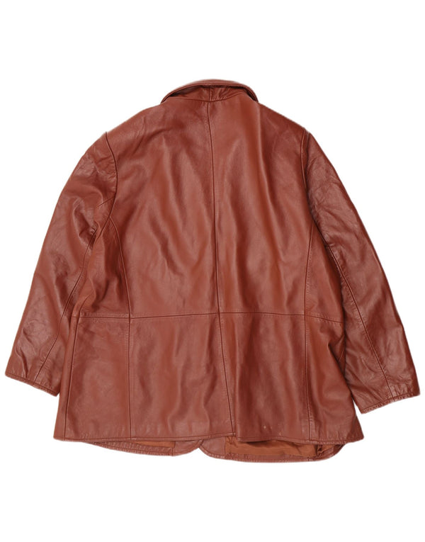 Classics Womens 3 Button Leather Blazer Jacket UK 26 5XL  Brown Leather