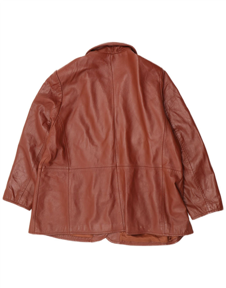 Classics Womens 3 Button Leather Blazer Jacket UK 26 5XL  Brown Leather