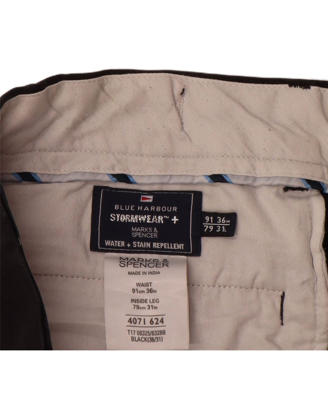 Marks & Spencer Mens Blue Harbour Straight Chino Trousers W36 L31 Black