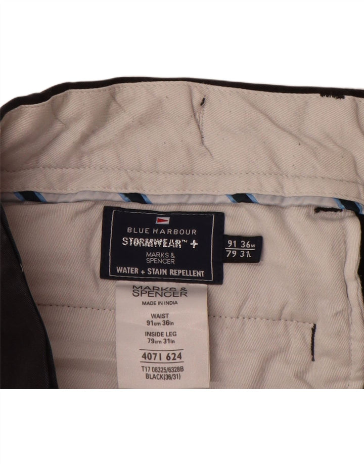 Marks & Spencer Mens Blue Harbour Straight Chino Trousers W36 L31 Black