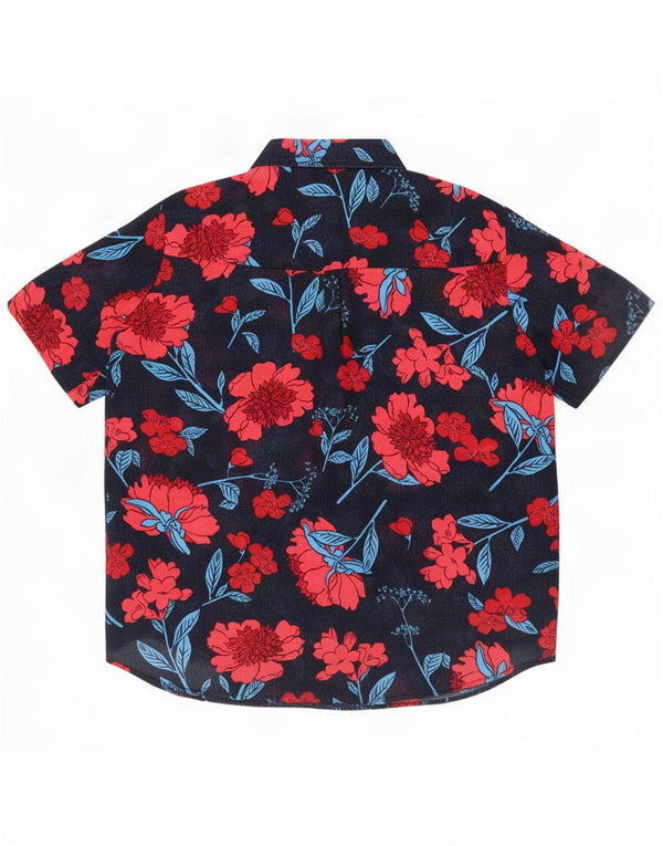 Zara Womens Short Sleeve Shirt Blouse UK 16 Large Navy Blue Floral
