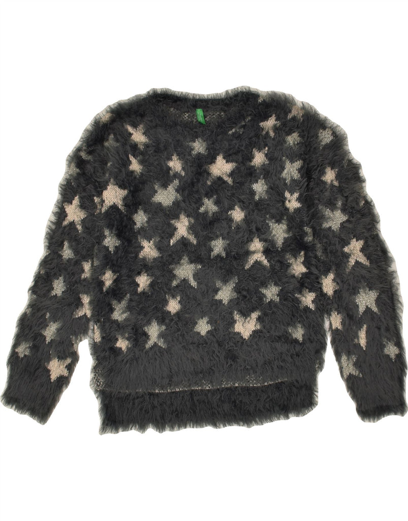 BENETTON Girls Abstract Pattern Fleece Jumper 8-9 Years Large Black | Vintage Benetton | Thrift | Second-Hand Benetton | Used Clothing | Messina Hembry 