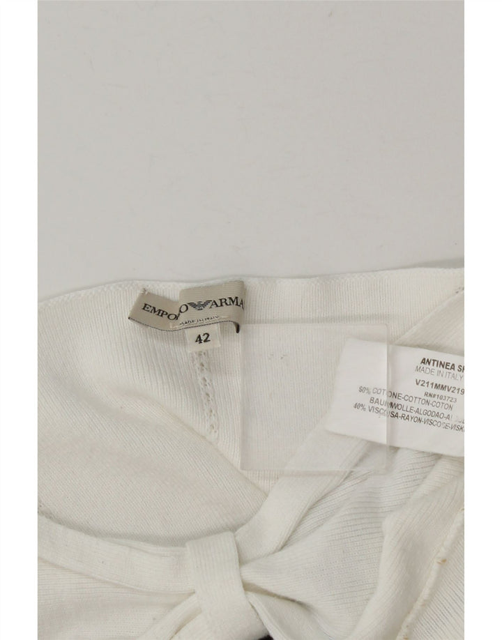 Emporio Armani Womens Crop Off Shoulder Top IT 42 Medium White Striped