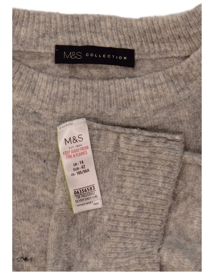 MARKS & SPENCER Womens Crop Crew Neck Jumper Sweater UK 14 Large Grey