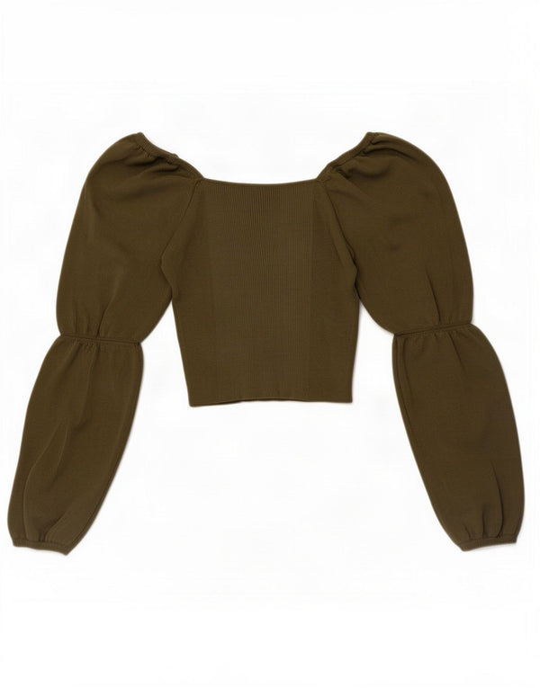 Zara Womens Long Sleeve Crop Top UK 8 Small Green