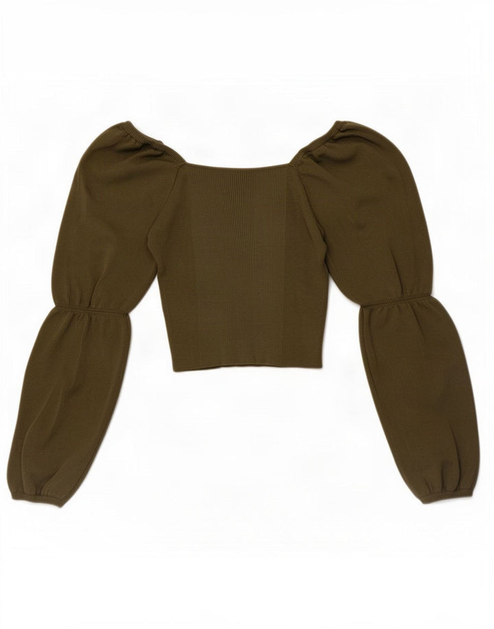 Zara Womens Long Sleeve Crop Top UK 8 Small Green