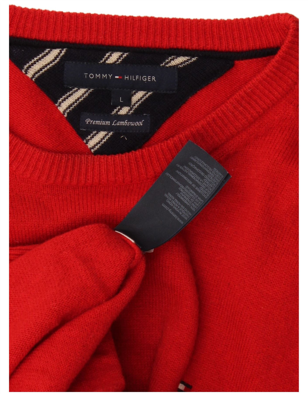 Tommy Hilfiger Mens Boat Neck Jumper Sweater Large Red Lambswool