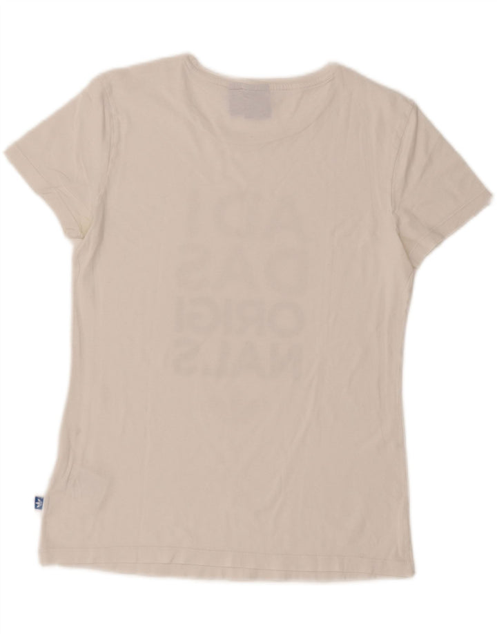 ADIDAS Womens Graphic T-Shirt Top UK 14 Medium White Cotton Vintage Adidas and Second-Hand Adidas from Messina Hembry 