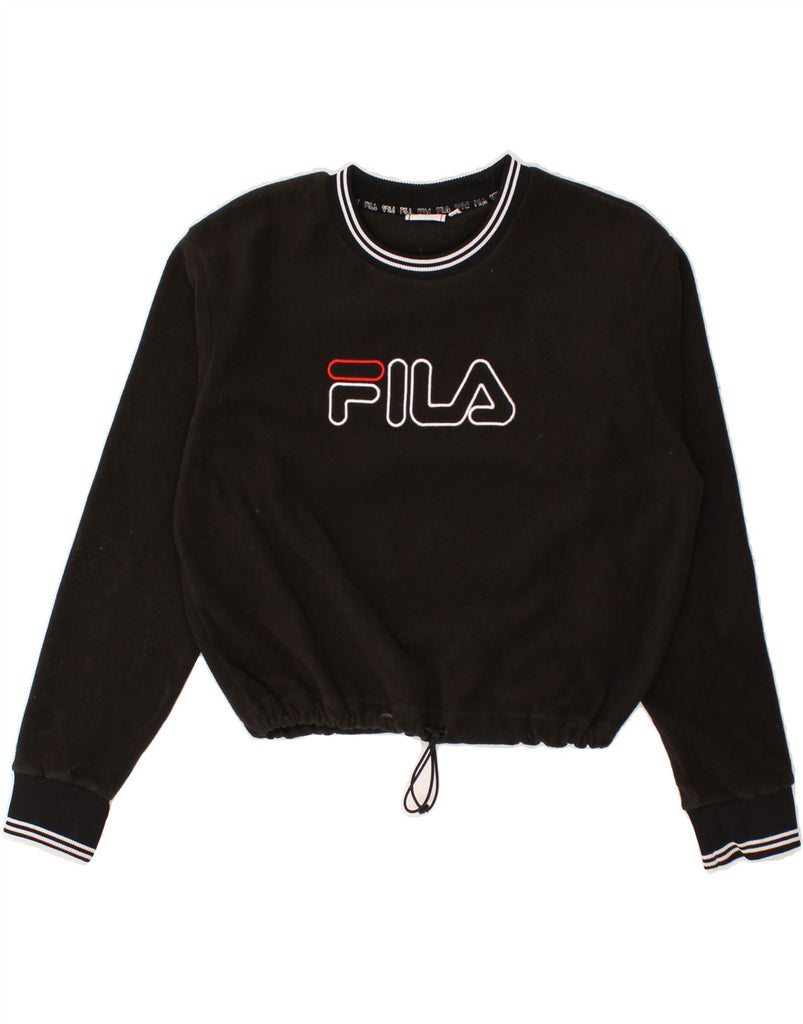 FILA Womens Crop Sweatshirt Jumper UK 12 Medium Black Polyester | Vintage Fila | Thrift | Second-Hand Fila | Used Clothing | Messina Hembry 