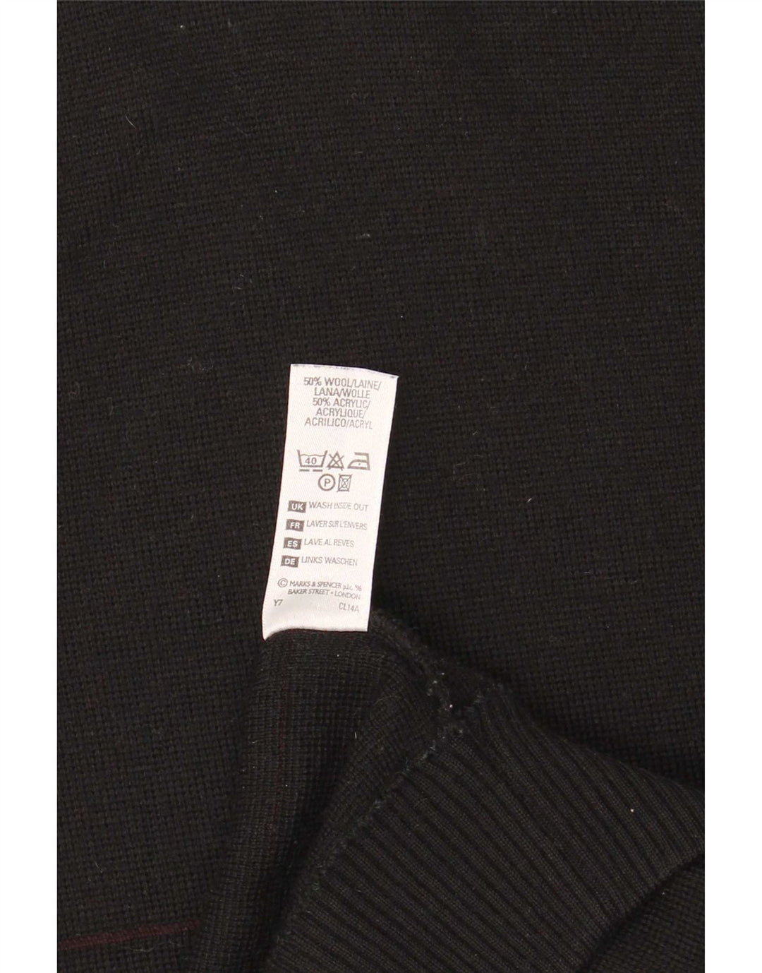 Marks & Spencer Mens V-Neck Jumper Sweater Large Black Striped Wool