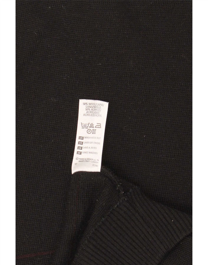 Marks & Spencer Mens V-Neck Jumper Sweater Large Black Striped Wool