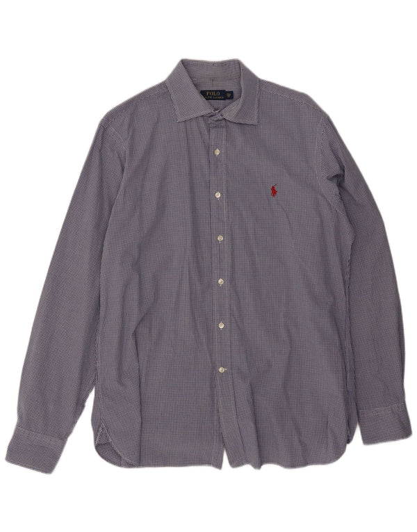 Polo Ralph Lauren Mens Shirt Size 42 16 1/2 Large Navy Blue Gingham Cotton